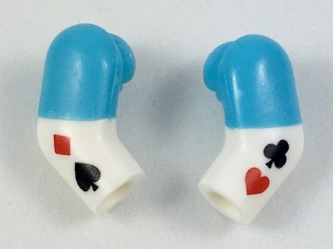 Lego Arm, (Matching Left and Right) Pair with Medium Azure Short Sleeves and Playing Card Suit Symbols Pattern / White