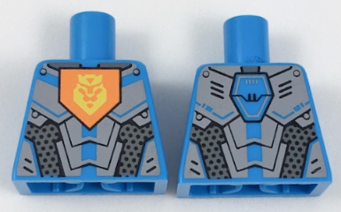 Lego Torso Nexo Knights Armor with Orange Emblem with Yellow Crowned Lion, Silver Panels, Dark Azure Hexagon  Pattern / Dark Azure