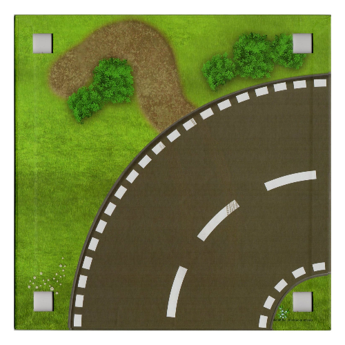 Lego Baseplate with 4 Square Corner Holes and Curved Road / Straight Road Print / [No Color/Any Color]