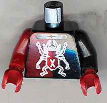 Lego Torso Alpha Team Minion Scarab with Silver Outline and 'X' Pattern / Black Arm Left / Dark Red Arm Right / Dark Red Hands