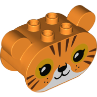 Lego Duplo Brick 2 x 4 x 2 Rounded Ends with Ears and Tiger Face Print / Orange