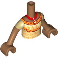 Lego Minidoll Torso Girl with Tan Dress, Dark Red Trim, Orange Bands, Red Necklace with Pendant print, Nougat Arms and Hands / Medium Nougat