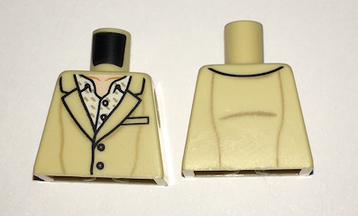 Lego Torso Suit with Buttons and White Open Collar Shirt with Dark Tan Marks Pattern / Tan