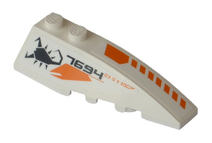 Lego Wedge 6 x 2 Right with '7694', Scorpion and Orange Stripes Pattern (Stickers) - Set 7694 / White