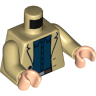 Lego Torso Jacket with 2 Buttons, Dark Blue Shirt and Belt Print, Tan Arms, Light Nougat Hands / Tan