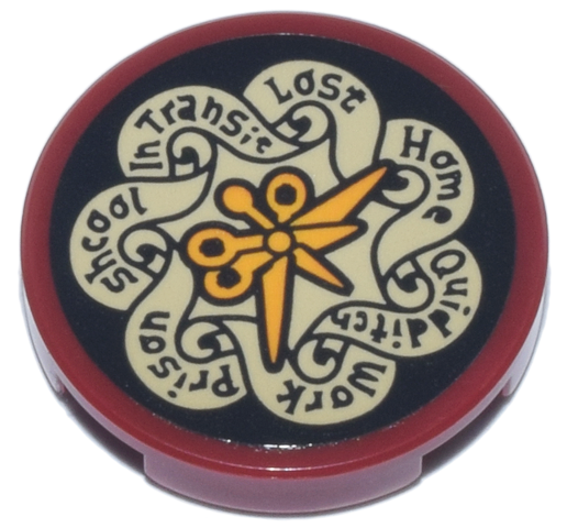 Lego Tile, Round 2 x 2 with Bottom Stud Holder with Black and Tan Clock Face with Weasley Family Locations and Bright Light Orange Hands Pattern (Sticker) - Set 76437