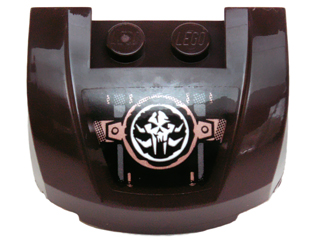 Lego Vehicle, Mudguard 3 x 4 x 1 2/3 Curved Front with Grille with White Chima Mammoth Skull Emblem and Copper Rivets Pattern (Sticker) - Set 70226 / Dark Brown