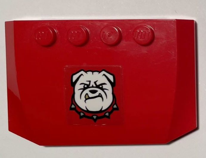 Lego Wedge 4 x 6 x 2/3 Triple Curved with White Bulldog with Spiked Collar on Red Background Pattern (Sticker) - Set 60246 / Red