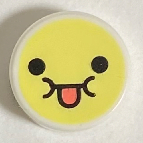 Lego Tile Round 1 x 1 with Smiley, Sticking Out Tongue Face Print / White