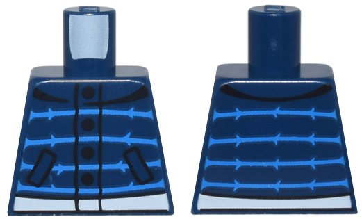 Lego Torso Vest with Black Pockets and Buttons, Dark Azure Stripes, and White Waistband Pattern / Dark Blue
