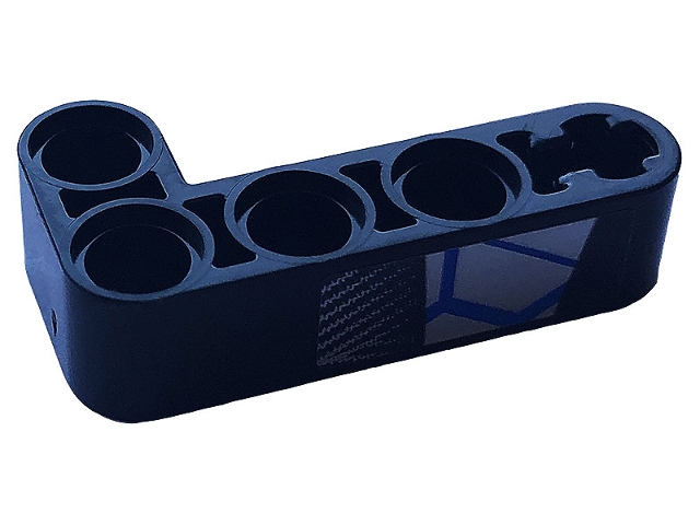 Lego Technic, Liftarm, Modified Bent Thick L-Shape 2 x 4 with Carbon Fiber and Blue and Silver Race Pattern Model Right Side (Sticker) - Set 42123