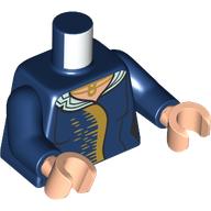 Lego Torso Dress, White Collar, Gold Decorations, Stripes, Necklace Print, Dark Blue Arms, Light Nougat Hands / Dark Blue