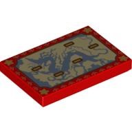 Lego Tile 2 x 3 with Map with Dragon Shape Print / Red