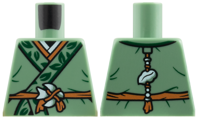 Lego Torso Tunic, Dark Green Hems with Leaves, Medium Nougat Belt and Trim Pattern