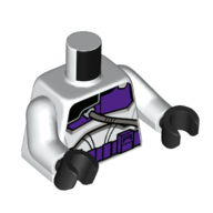 Lego Torso Armor, Dark Purple Chest Plate and Utility Belt Print, White Arms, Black Hands / White