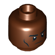 Lego Minifig Head James Rhodes (War Machine / Iron Patriot), Dual Sided, Eyebrows, Cheek Lines, Determined / Angry Print [Hollow Stud] / Reddish Brown
