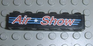 Lego Brick 1 x 6 with Red 'Air Show', White Star and 3 Medium Blue Lines on Black Background Pattern (Sticker) - Set 6582 (Undetermined Type)