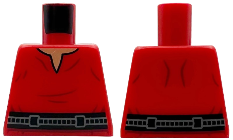Lego Torso Shirt with Dark Red Creases, Black and Dark Bluish Gray Belt, Nougat Neck Pattern / Red