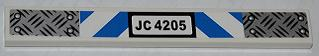 Lego Tile 1 x 8 with Silver Tread Plates, Blue and White Danger Stripes, and Black 'JC 4205' Pattern (Sticker) - Set 4205