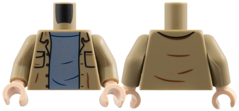 Lego Torso Jacket with Pockets, Sand Blue Shirt with Dark Blue Wrinkles Pattern / Dark Tan Arms / Light Nougat Hands