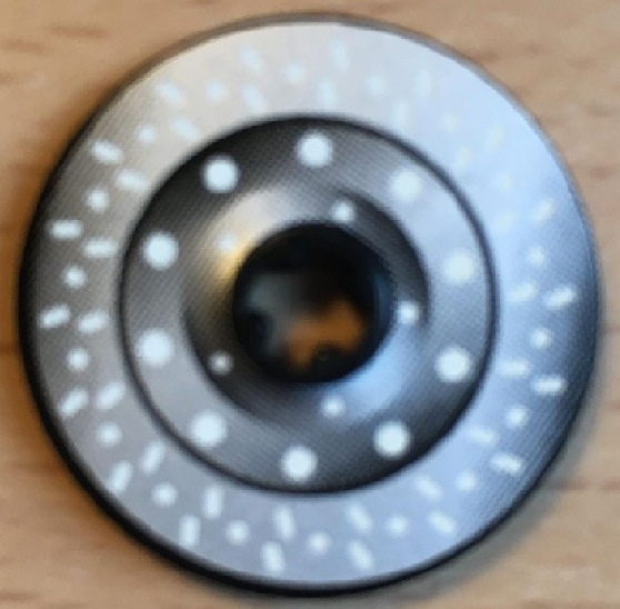 Lego Technic, Disk 3 x 3 with Disk Brake Silver Drilled Rotor Pattern on Both Sides (Stickers) - Set 8475 / Black