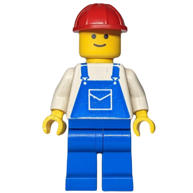 Lego Man, Blue Overalls, Red Hard Hat