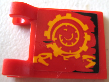 Lego Flag 2 x 2 Square with Flat Edge with Bright Light Orange Spiral Cog, Snake Heads and Black Tattered Edge Pattern Model Left Side (Sticker) - Set 70624 / Red