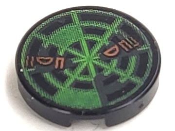 Lego Tile, Round 2 x 2 with Neon Green Radar Type 8 Pattern (Sticker) - Set 7697