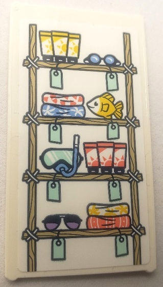 Lego Glass For Window 1 x 4 x 6 with Wooden Shelves, Tubes of Sunscreen, Beach Towels, Goggles, Fish, Snorkel and Sunglasses with Price Tags Pattern (Sticker) - Set 41710 / White