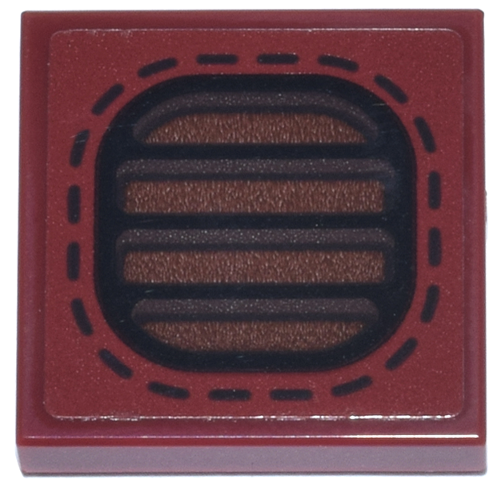 Lego Tile 2 x 2 with Dark Brown and Reddish Brown Striped Knee Pad with Black Dotted Line Stitches Pattern (Sticker) - Set 76341