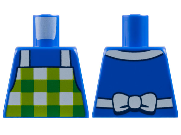 Lego Torso Green and Lime Checkered Gingham Apron with White Straps Pattern / Blue