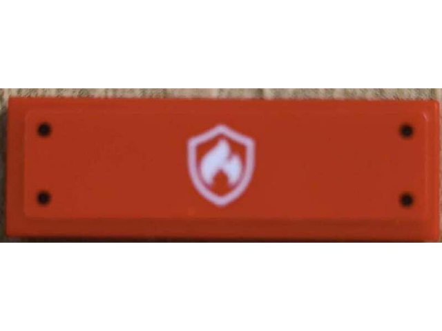 Lego Tile 1 x 3 with White Fire Logo Badge and Screws Pattern (Sticker) - Set 60414