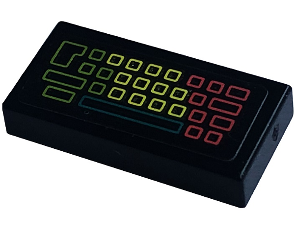 Lego Tile 1 x 2 with Computer Keyboard Gaming with Coral, Dark Turquoise, Lime and Neon Yellow Keys Pattern (Sticker) - Set 41755