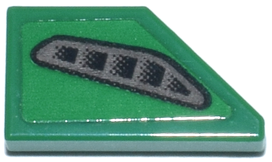 Lego Tile, Modified 1 x 2 Wedge Left with Black and Dark Bluish Gray Air Vent Pattern (Sticker) - Set 76925 / Green