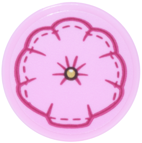 Lego Tile, Round 2 x 2 with Bottom Stud Holder with Magenta Seashell Pillow and Gold Button Pattern (Sticker) - Set 43299