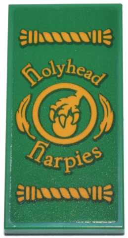 Lego Tile 2 x 4 with Bright Light Orange Ropes, Feathers, Circle Emblem with Bird Claw and 'Holyhead Harpies' Pattern (Sticker) - Set 76437 / Green