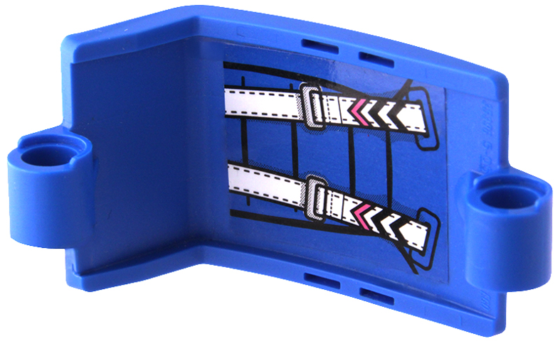 Lego Technic, Panel Curved 3 x 5 x 3 with White Seat Belts with Black and Dark Pink Chevrons and Cushion Outlines Pattern (Sticker) - Set 42164 / Blue