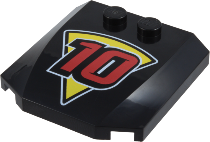 Lego Wedge 4 x 4 x 2/3 Triple Curved with Yellow Pizza Slice and Red Number 10 with White Outlines Pattern