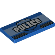 Lego Tile 2 x 4 with White 'POLICE', Blue Shield and Dark Bluish Gray Vents Print