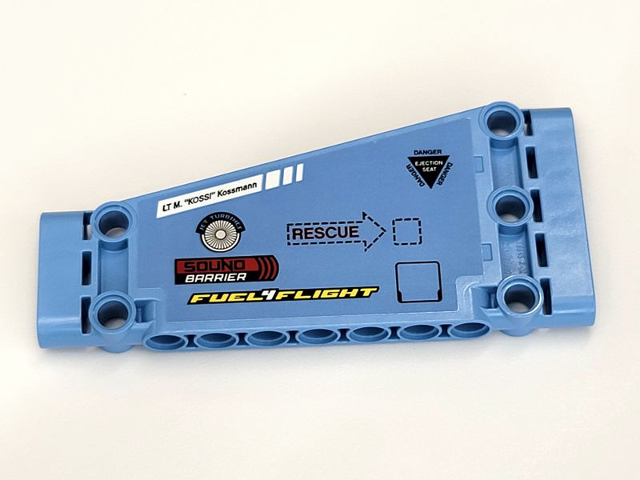 Lego Technic, Panel Plate 5 x 11 x 1 Tapered with 'FUEL4FLIGHT, 'SOUND BARRIER', 'LT M KOSSI KOSSMAN' and 'RESCUE'  Pattern Left (Sticker) - Set 42066