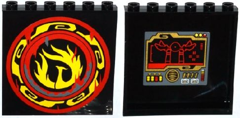 Lego Panel 1 x 6 x 5 with Control Panel and Screen on Inside and Yellow Phoenix Flames on Outside Pattern (Stickers) - Set 70750