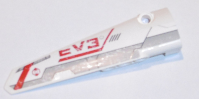 Lego Technic, Panel Fairing # 6 Long Smooth, Side B with Red 'EV3' and Light Bluish Gray and Red Stripes Pattern (Sticker) - Set 31313 / White