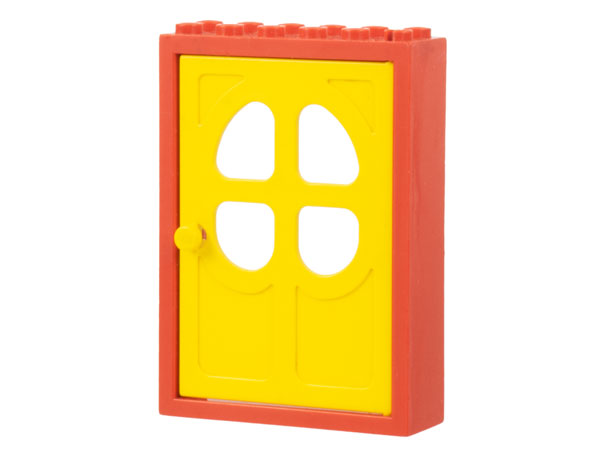 Lego Door, Frame 2 x 6 x 7 with Yellow Fabuland Door 1 x 6 x 7 with Round Pane in 4 Sections (4071 / 4072)