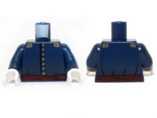 Lego Torso Cavalry Uniform, 7 Buttons, Dark Red Sash and Gold Epaulettes Pattern / Dark Blue Arms / White Hands