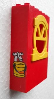 Lego Fabuland Building Wall 2 x 6 x 7 with Round Top Yellow Window with Water Bucket Pattern (Sticker) - Set 3670