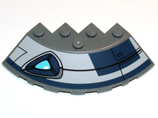 Lego Brick, Round Corner 6 x 6 with Slope 33 Edge, Facet Cutout with Blue Eye and Black Lines Pattern Model Right Side (Sticker) - Set 75013 / Dark Bluish Gray