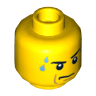 Lego Minifig Head Pete Peterson, Eyebrows, White Pupils, Frown, Sweat Drops Print / Yellow