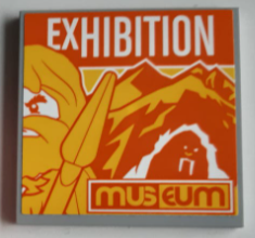 Lego Tile 6 x 6 with Bottom Tubes, Textured Surface with Caveman, 'EXHIBITION' and 'museum' Pattern (Sticker) - Set 60200 / Light Bluish Gray