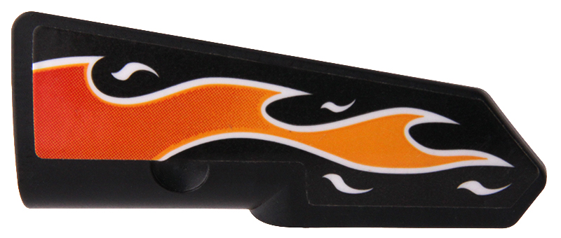 Lego Technic, Panel Fairing #22 Very Small Smooth, Side A with Orange Flames with White Outline Pattern (Sticker) - Set 42106 / Black