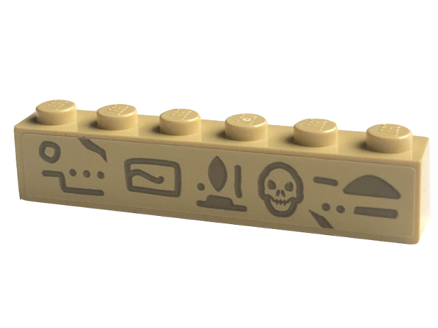 Lego Brick 1 x 6 with Dark Tan Hieroglyphs, Ellipse in Middle Pattern (Sticker) - Set 77013